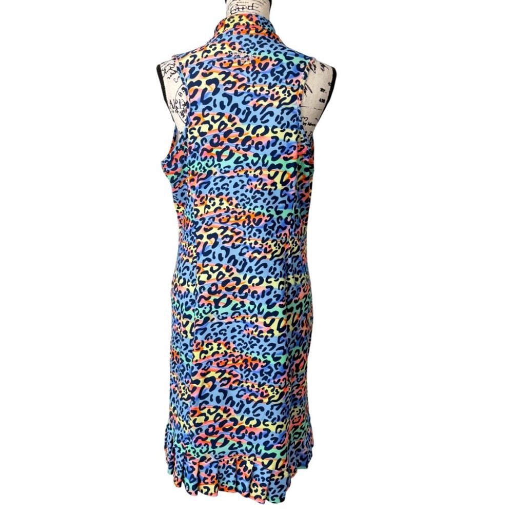 Tzu Tzu Womens Size L Dress Sleeveless Zip Mock-Neck Rainbow Leopard Pockets - Picture 3 of 7
